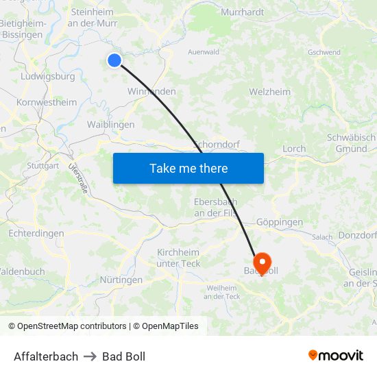 Affalterbach to Bad Boll map