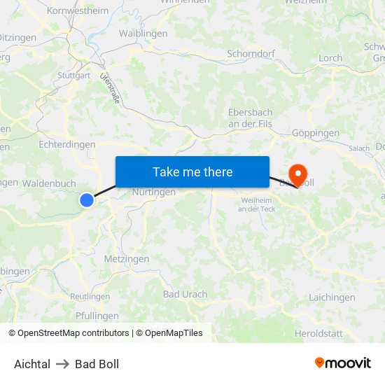 Aichtal to Bad Boll map