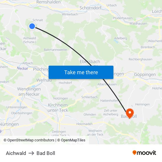 Aichwald to Bad Boll map