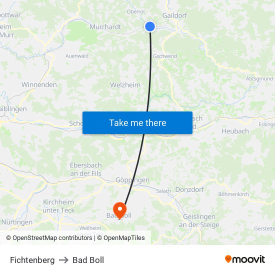 Fichtenberg to Bad Boll map