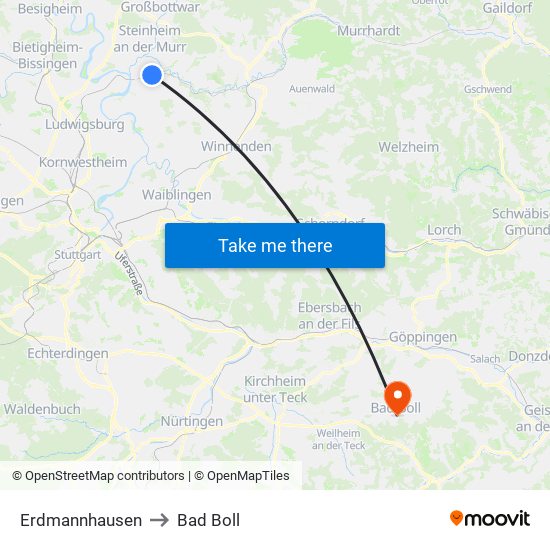Erdmannhausen to Bad Boll map