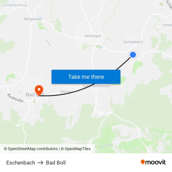 Eschenbach to Bad Boll map