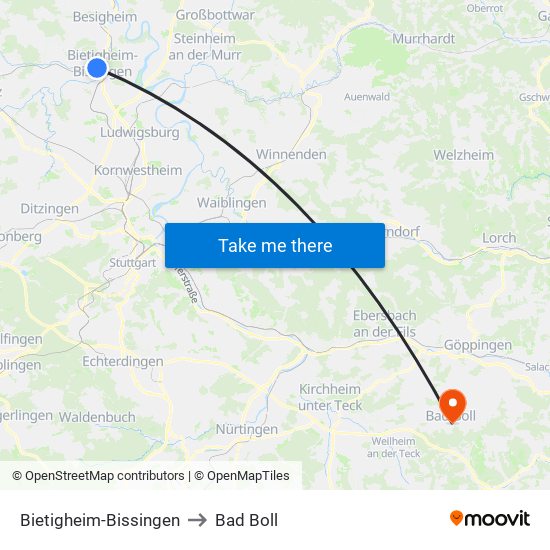 Bietigheim-Bissingen to Bad Boll map