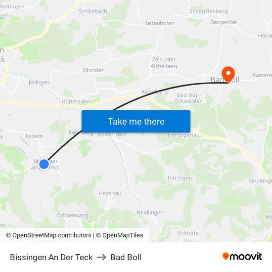 Bissingen An Der Teck to Bad Boll map