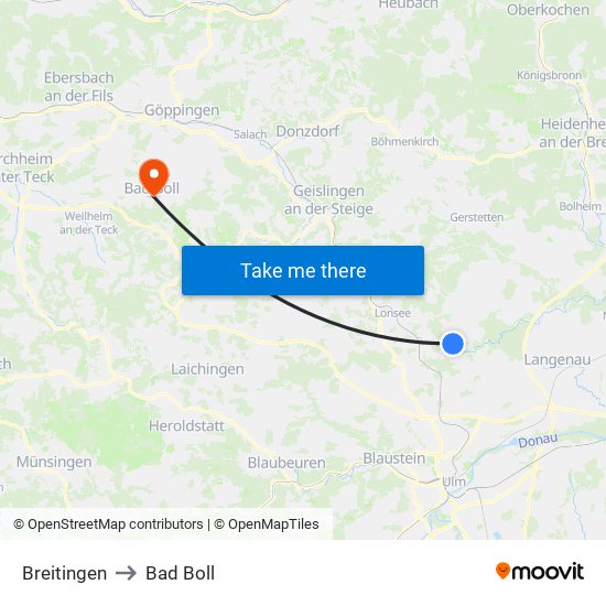 Breitingen to Bad Boll map