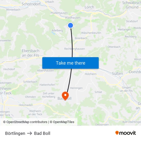 Börtlingen to Bad Boll map