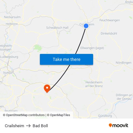 Crailsheim to Bad Boll map