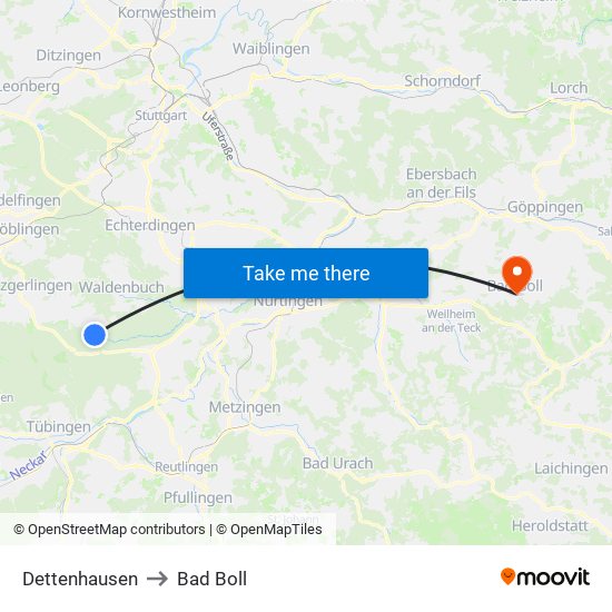 Dettenhausen to Bad Boll map