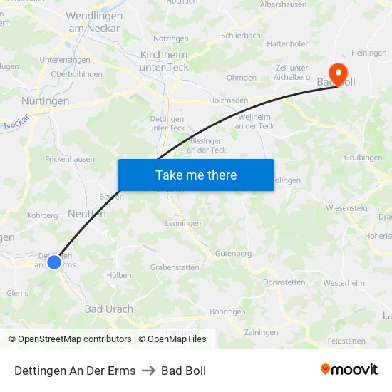 Dettingen An Der Erms to Bad Boll map
