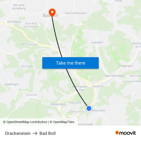 Drackenstein to Bad Boll map