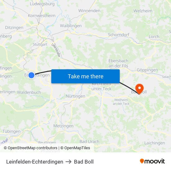 Leinfelden-Echterdingen to Bad Boll map