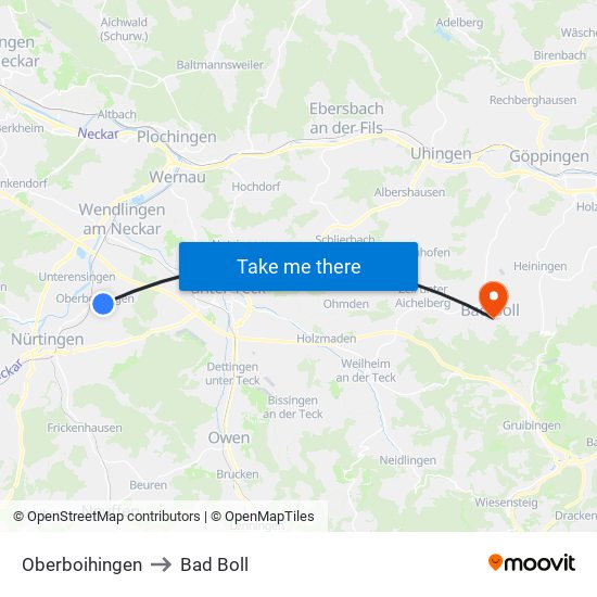 Oberboihingen to Bad Boll map