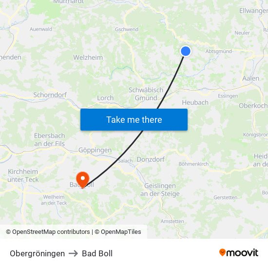 Obergröningen to Bad Boll map