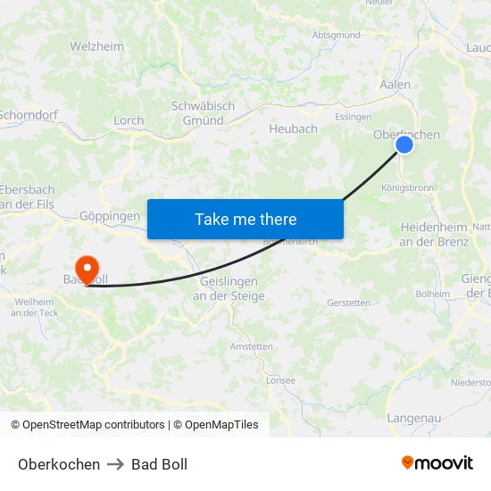 Oberkochen to Bad Boll map