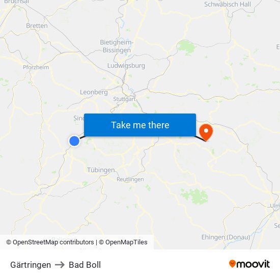 Gärtringen to Bad Boll map