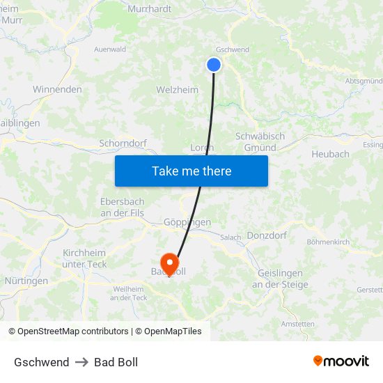 Gschwend to Bad Boll map