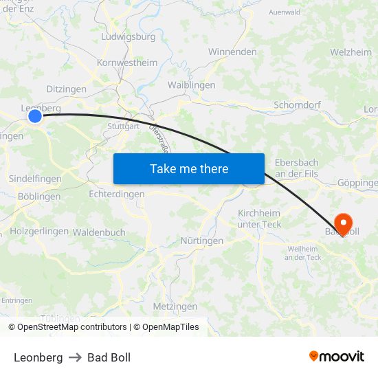 Leonberg to Bad Boll map