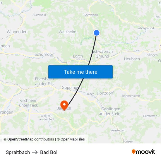 Spraitbach to Bad Boll map