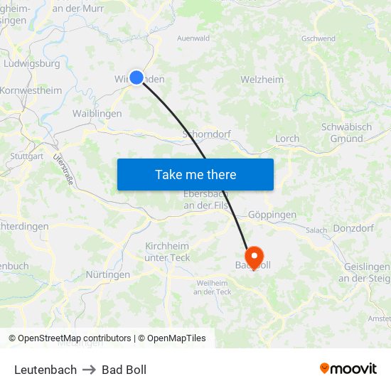 Leutenbach to Bad Boll map