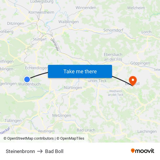 Steinenbronn to Bad Boll map