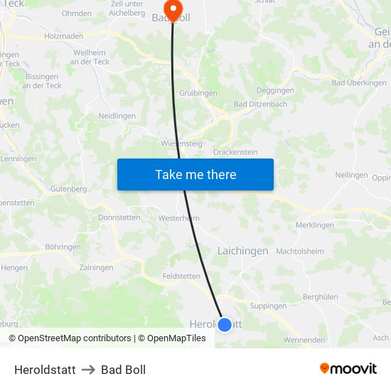Heroldstatt to Bad Boll map