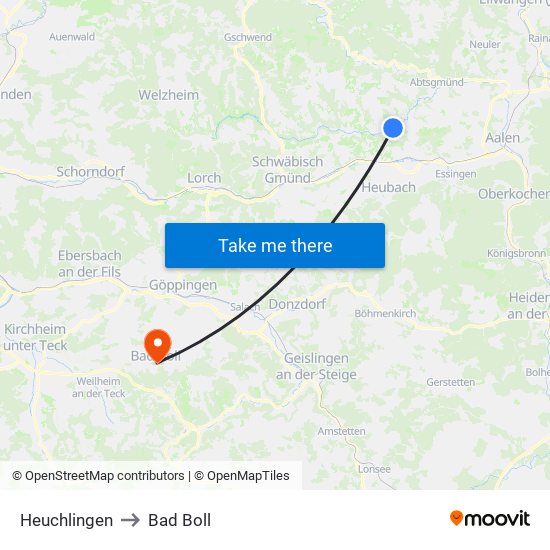 Heuchlingen to Bad Boll map