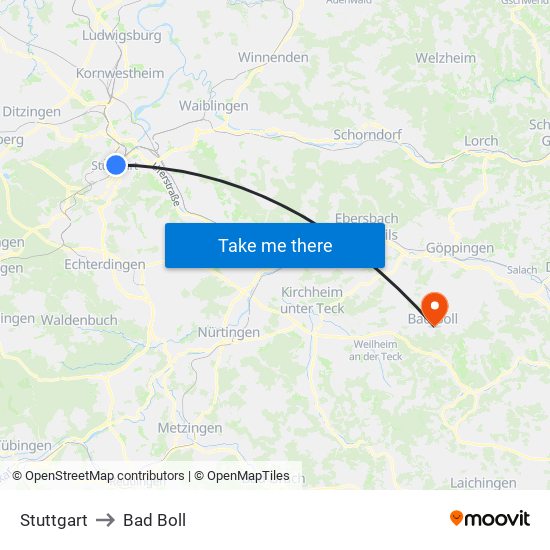 Stuttgart to Bad Boll map