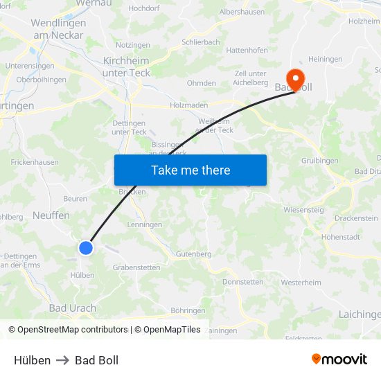 Hülben to Bad Boll map