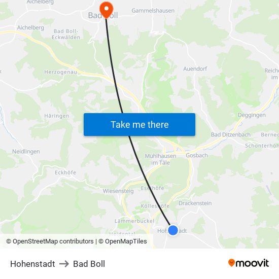 Hohenstadt to Bad Boll map