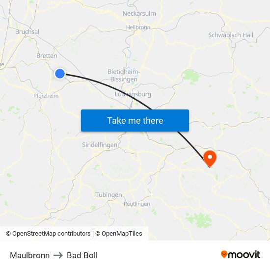 Maulbronn to Bad Boll map