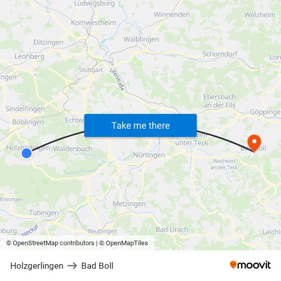 Holzgerlingen to Bad Boll map