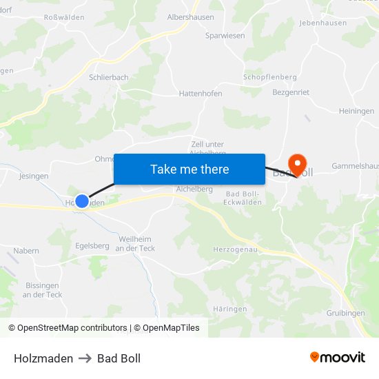 Holzmaden to Bad Boll map