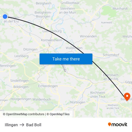 Illingen to Bad Boll map
