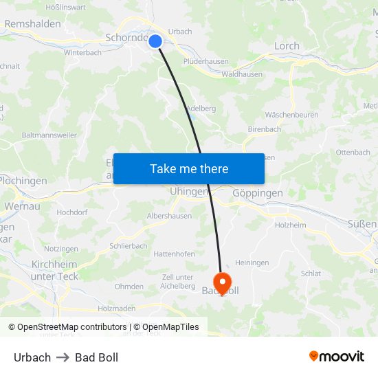 Urbach to Bad Boll map