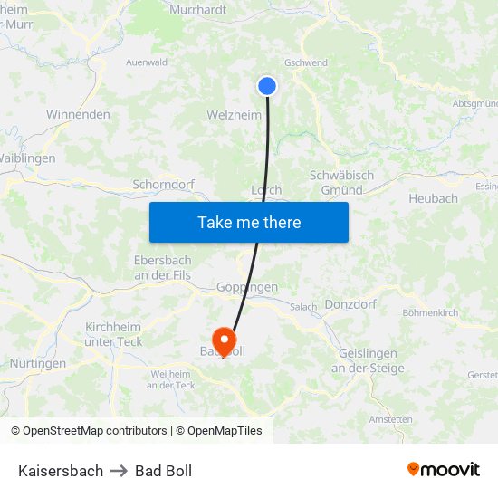 Kaisersbach to Bad Boll map