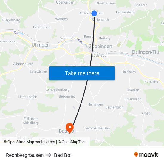 Rechberghausen to Bad Boll map
