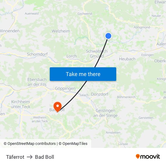 Täferrot to Bad Boll map