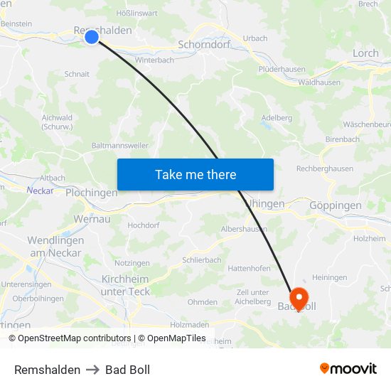 Remshalden to Bad Boll map