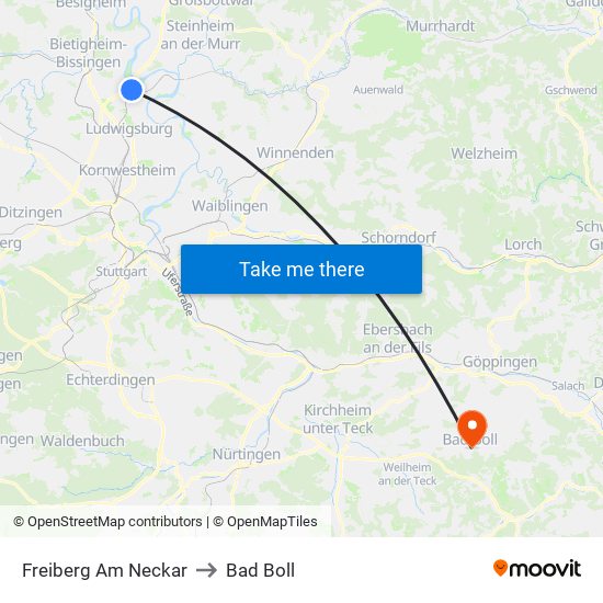 Freiberg Am Neckar to Bad Boll map