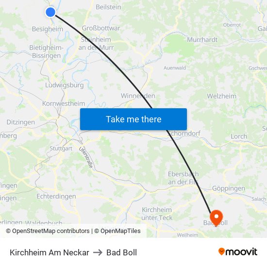 Kirchheim Am Neckar to Bad Boll map