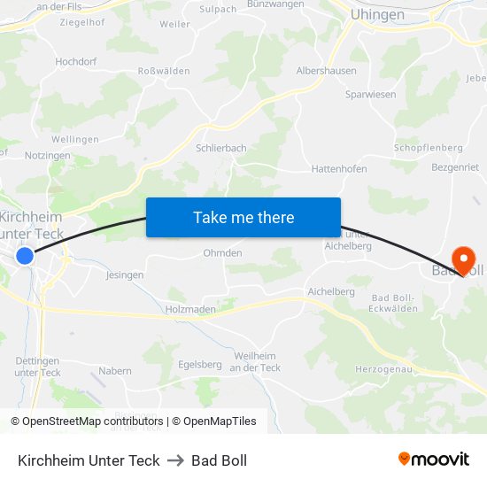 Kirchheim Unter Teck to Bad Boll map