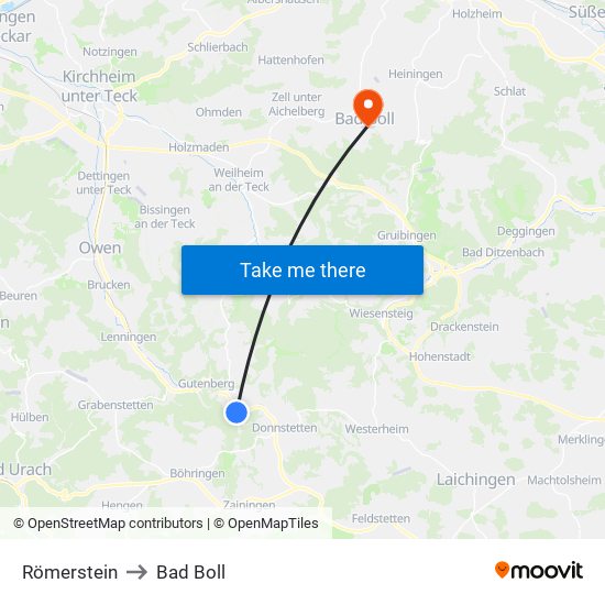 Römerstein to Bad Boll map