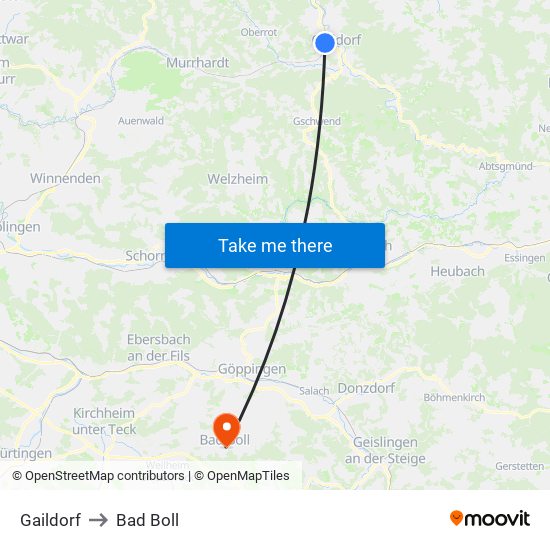 Gaildorf to Bad Boll map