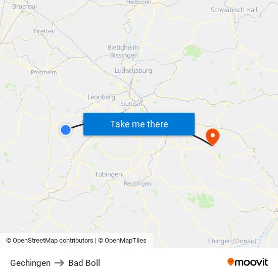 Gechingen to Bad Boll map