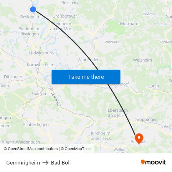 Gemmrigheim to Bad Boll map