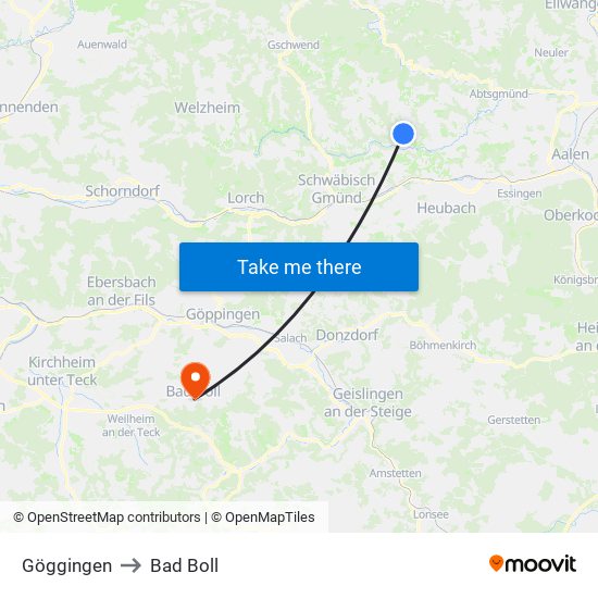 Göggingen to Bad Boll map