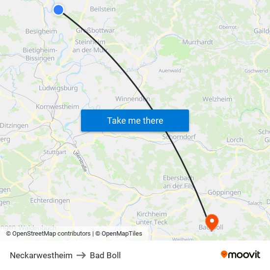 Neckarwestheim to Bad Boll map