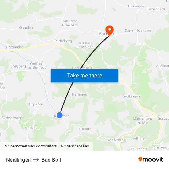 Neidlingen to Bad Boll map