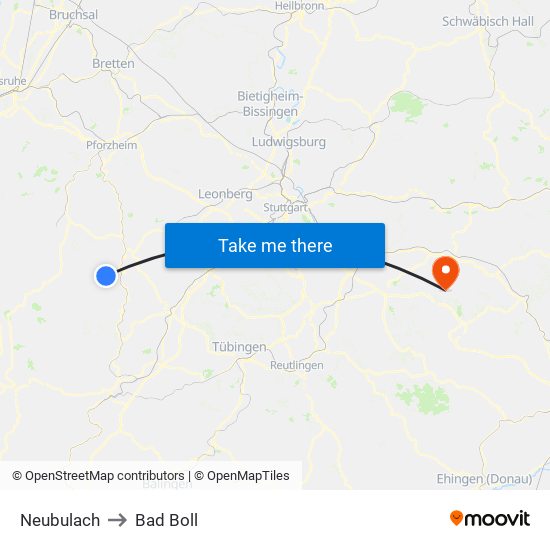 Neubulach to Bad Boll map