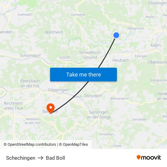Schechingen to Bad Boll map